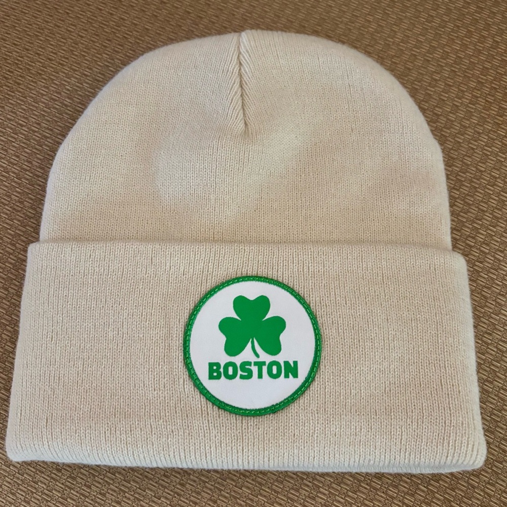 Cream Beanie with Boston Clover Patch